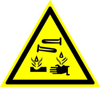 W04 опасно! едкие и коррозионные вещества (пластик, сторона 200 мм) - Знаки безопасности - Предупреждающие знаки - Магазин охраны труда и техники безопасности stroiplakat.ru